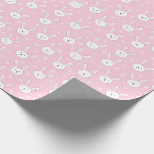 Kinder Schattige Bunny Rabbit Paasroze harten Cadeaupapier (Hoek)