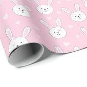 Kinder Schattige Bunny Rabbit Paasroze harten Cadeaupapier (Rol Hoek)