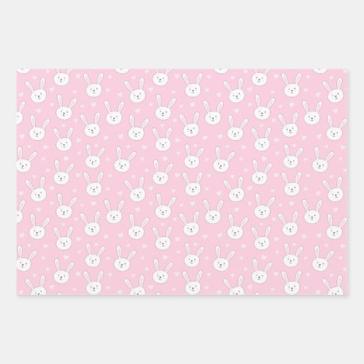 Kinder Schattige Bunny Rabbit Paasroze harten Inpakpapier Vel (Voorkant 3)