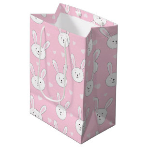 Kinder Schattige Bunny Rabbit Paasroze harten Medium Cadeauzakje