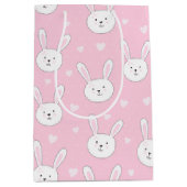 Kinder Schattige Bunny Rabbit Paasroze harten Medium Cadeauzakje (Voorkant)