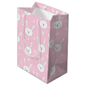Kinder Schattige Bunny Rabbit Paasroze harten Medium Cadeauzakje (Achterkant Gekanteld)
