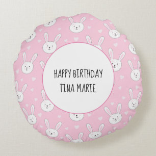 Kinder Schattige Bunny Rabbit Paasroze harten Rond Kussen