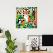 Kinder schattige dieren Oerwoud tijgeraapvogel Poster (Thuiskantoor)