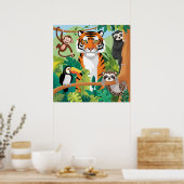 Kinder schattige dieren Oerwoud tijgeraapvogel Poster (Keuken)