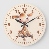 Kinder schattige giraffe bruine crème grote klok (Voorkant)