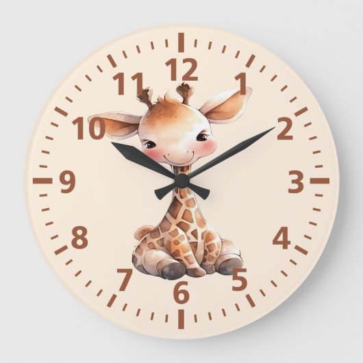 Kinder schattige giraffe bruine crème grote klok (Voorkant)