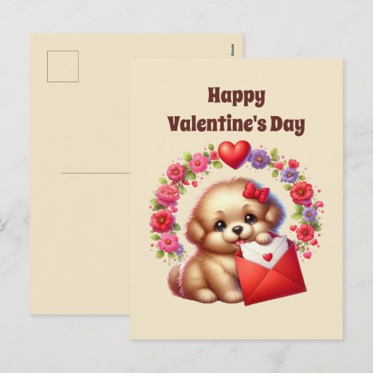 Kinder schattige Happy Valentine's Day puppy Feestdagenkaart (Voorkant / Achterkant)