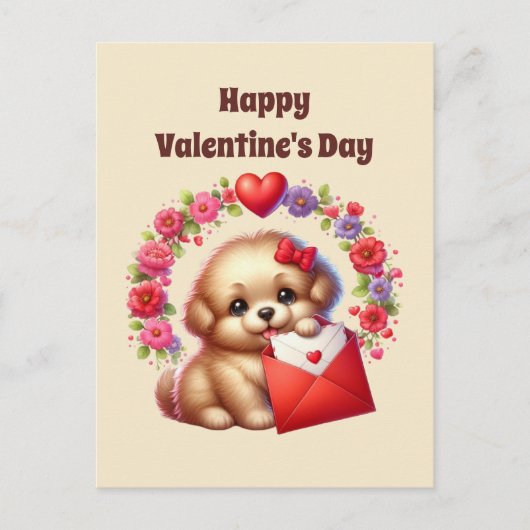 Kinder schattige Happy Valentine's Day puppy Feestdagenkaart (Voorkant)