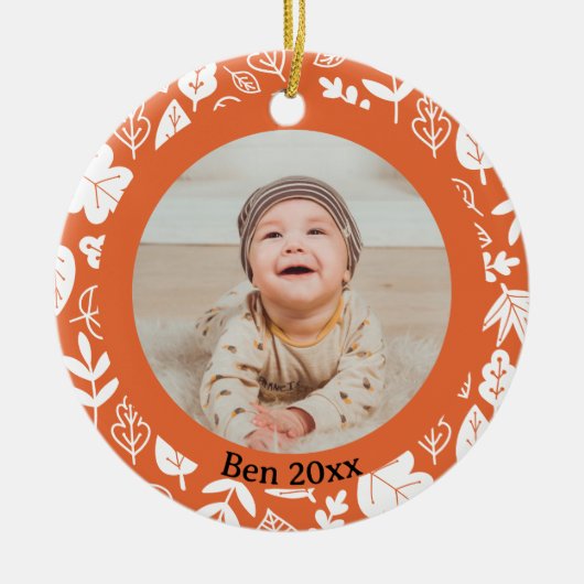 Kinder schattige Herfst herfstbladeren eikenblad Keramisch Ornament (Voorkant)