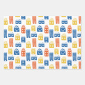 Kinder schattige hoofdstraat kleine stadshuizen ap inpakpapier vel (Voorkant 2)