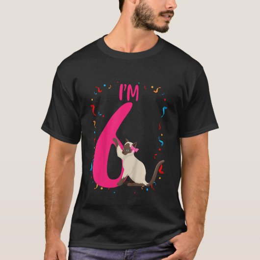 Kinder schattige kat ik ben 6 jaar oud verjaardags t-shirt (Voorkant)