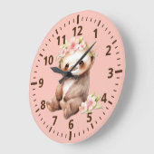 Kinder schattige luiaard met bloemetjes roze bruin grote klok (Hoek)