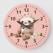 Kinder schattige luiaard met bloemetjes roze bruin grote klok (Voorkant)