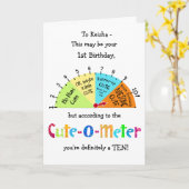 Kinder Schattige-O-Meter Grappig 1e Verjaardag Wen Kaart (Gele Bloem)