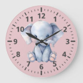 Kinder schattige olifant roze grijs grote klok (Voorkant)