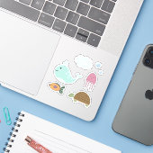 Kinder Schattige Onder het Zee Walvisschildpad Sticker (Laptop met iPhone)