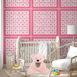 Kinder Schattige Roze Alfabet en Nummerpatroon Behang