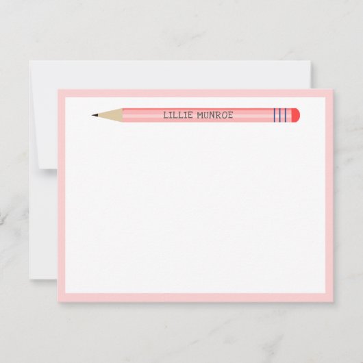 Kinder Schattige Roze Eenvoudige Potlood Platte No Notitiekaartje (Voorkant)