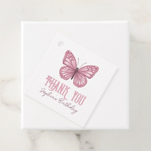 Kinder schattige roze vlinder verjaardag dank u me bedankjes labels (In situ)