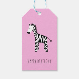 Kinder schattige roze zebra Happy Birthday Cadeaulabel