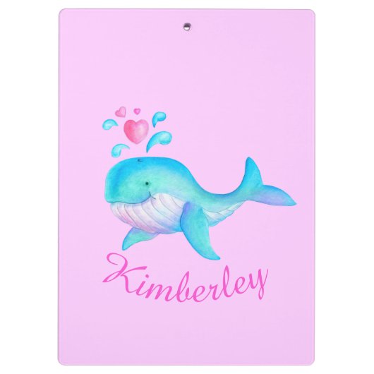Kinder schattige walvis kunst roze benoemd klembor klembord (Achterkant)