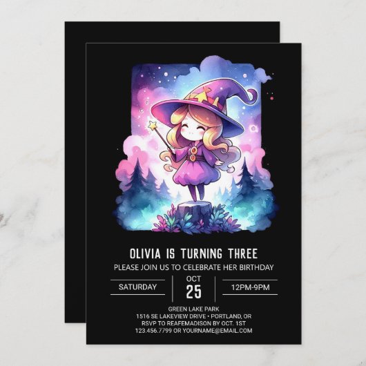 Kinder Schattige Wizard Verjaardag Kaart (Voorkant / Achterkant)