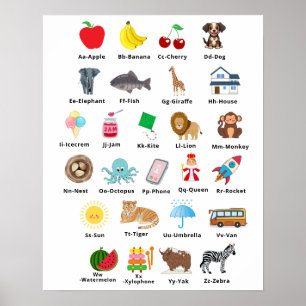 Kinder Schattigee alfabet ABC leren kinderkamer de Poster