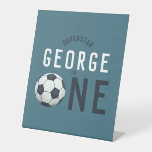 Kinder Schattigee Blauwe Sport 1e Verjaardagsfeest Reclamebord Met Voetstuk