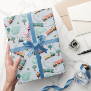 Kinder Schattigee Blauwe Treinreispatroon Jongens  Cadeaupapier