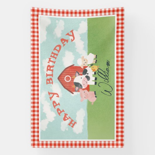 Kinder Schattigee Boerderij Animal Barnyard Verjaa Spandoek (Verticaal)