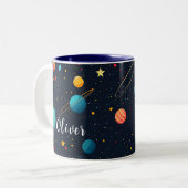 Kinder Schattigee buitenste ruimte Galaxy Planets  Tweekleurige Koffiemok (Voorkant links)