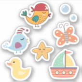 Kinder Schattigee dag op het strand Speelgoed Boat Sticker (Voorkant)