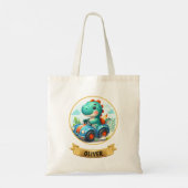 Kinder Schattigee Dino Rijden een Race Car Tote Bag (Achterkant)