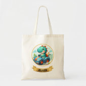Kinder Schattigee Dino Rijden een Race Car Tote Bag (Voorkant)