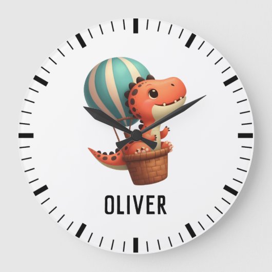 Kinder Schattigee Dino vliegen in een heteluchtbal Grote Klok (Voorkant)