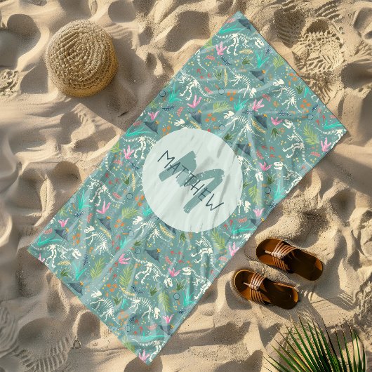 Kinder Schattigee Dinosaurus Fossiel Patroon & Mon Strandlaken