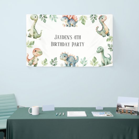 Kinder Schattigee dinosaurus thema verjaardagsfees Spandoek (Beurs)