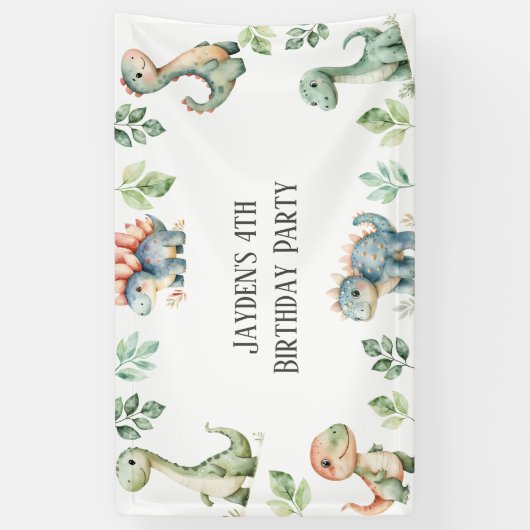 Kinder Schattigee dinosaurus thema verjaardagsfees Spandoek (Verticaal)