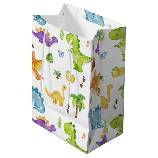 Kinder Schattigee dinosauruspatroon Medium Cadeauzakje (Voorkant Gekanteld)