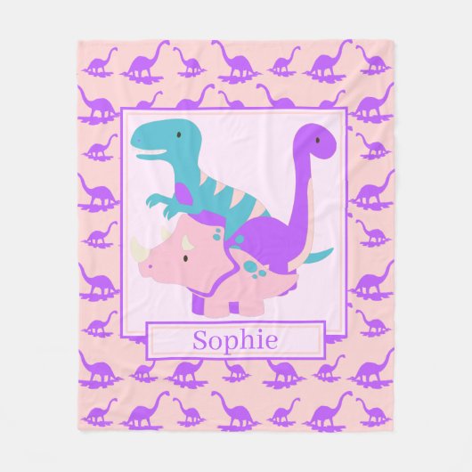 Kinder Schattigee dinosaurussen roze fleece deken (Voorkant)