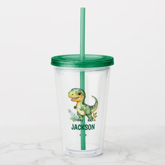 Kinder Schattigee gepersonaliseerde dinosaurustuim Acryl Drinkbeker (Voorkant)