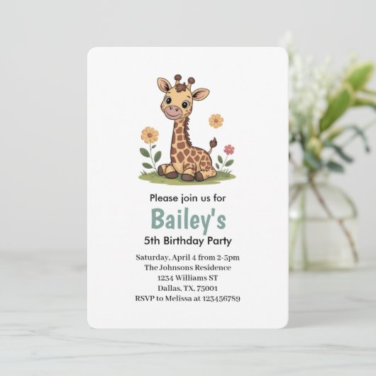 Kinder Schattigee Giraffe Oerwoud Verjaardagsfeest Kaart (Staand voorkant)