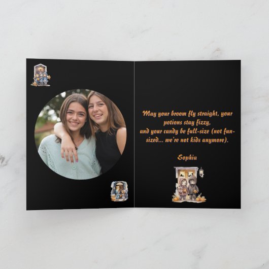 Kinder Schattigee Grappige moderne foto Halloween  Kaart (Binnen)