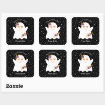 Kinder Schattigee Halloween Ghost Square Sticker