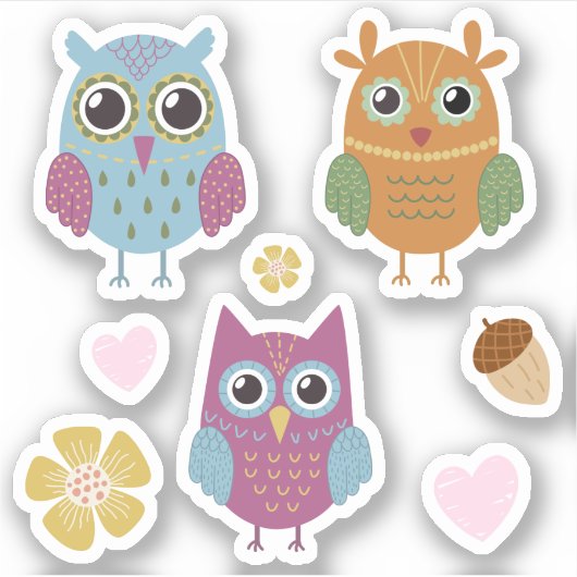 Kinder Schattigee kleurrijke uilen #1 Sticker (Voorkant)