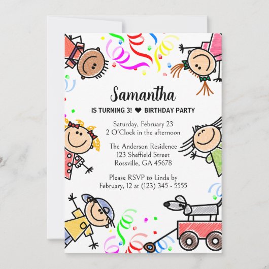 Kinder Schattigee Kleurrijke Verjaardag Kaart (Voorkant)