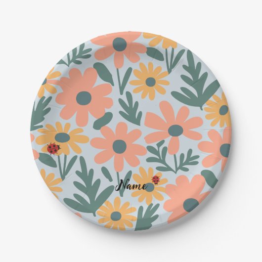 kinder Schattigee Ladybug Polka dot Daisy Flower P Papieren Bordje (Voorkant)