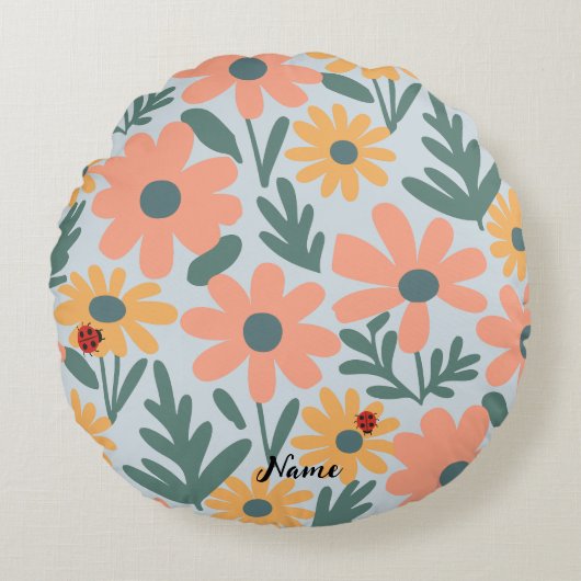 kinder Schattigee Ladybug Polka dot Daisy Flower P Rond Kussen (Voorkant)