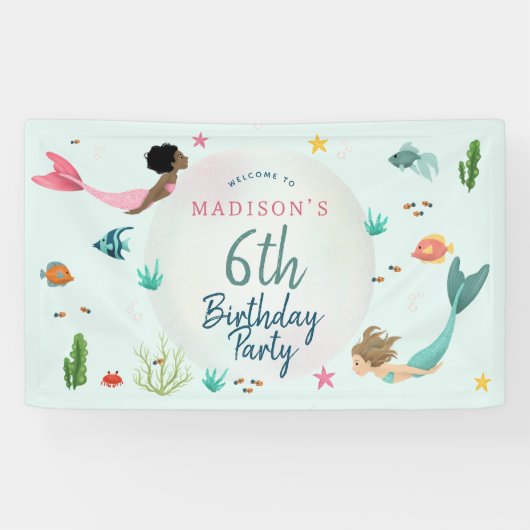 Kinder Schattigee Magische Zeemeermin Verjaardag W Spandoek (Horizontaal)